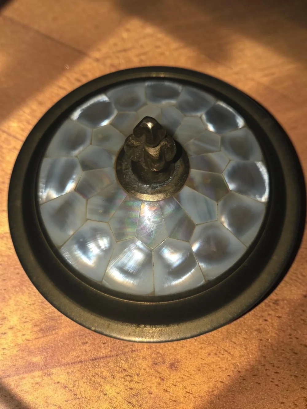 Vintage Brass Footed Trinket Box with Mother-of-Pearl Lid